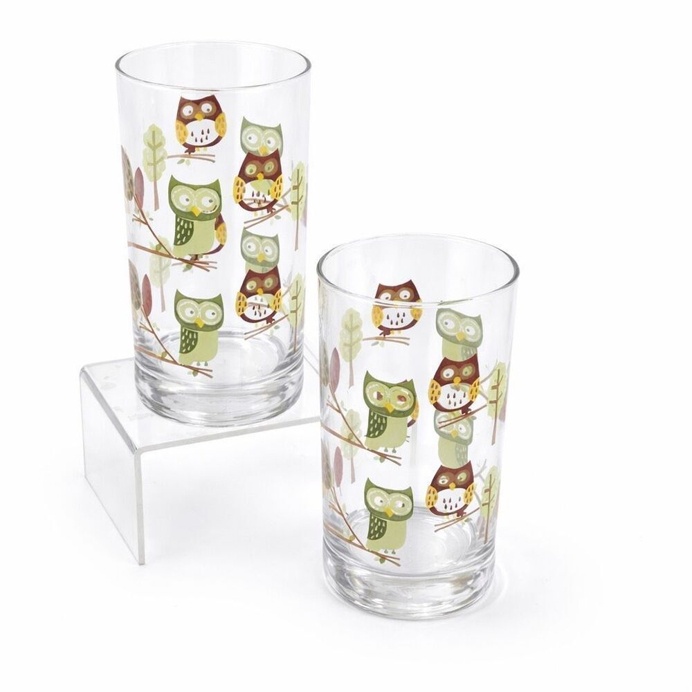 VTG Libbey By CRISA Glasses OWLS Green Maroon Brown MCM 70’s Set Of 2